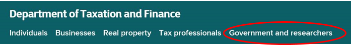 Tax Department global header with a red circle around government and researchers