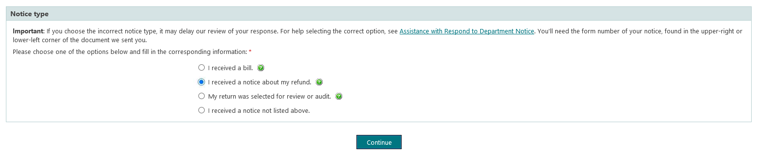 لقطة شاشة من الطلب توضح خيارات نوع الإشعار