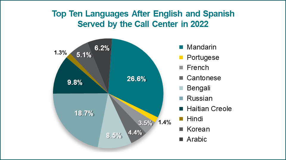 Pie chart of Top Ten languages served after English and Spanish