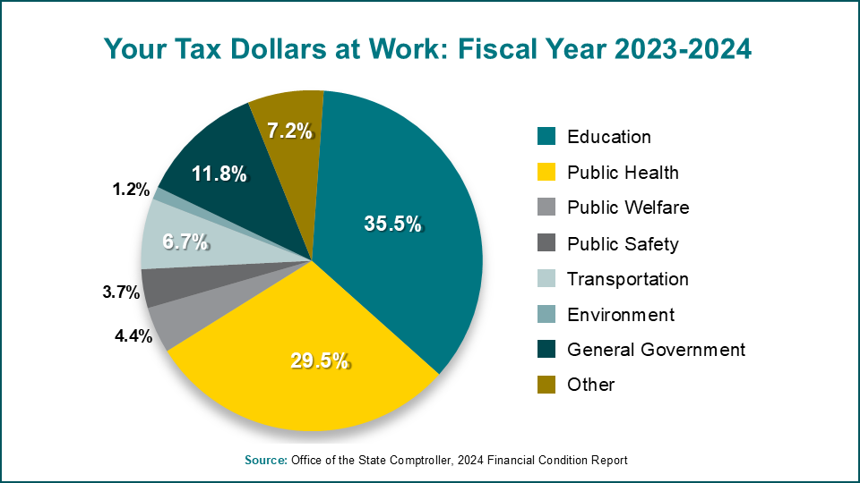 Pie chart displaying breakdown of budget distribution