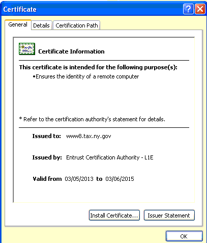Example of the detailed Entrust certificate information
