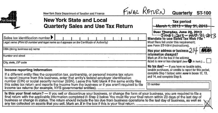 image showing a ST-100 form filled out