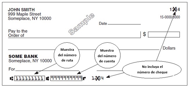 Muestra de un cheque bancario