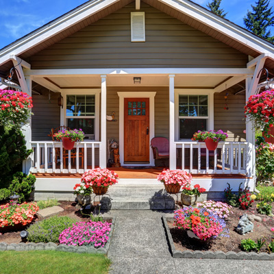 Small house with flower garden