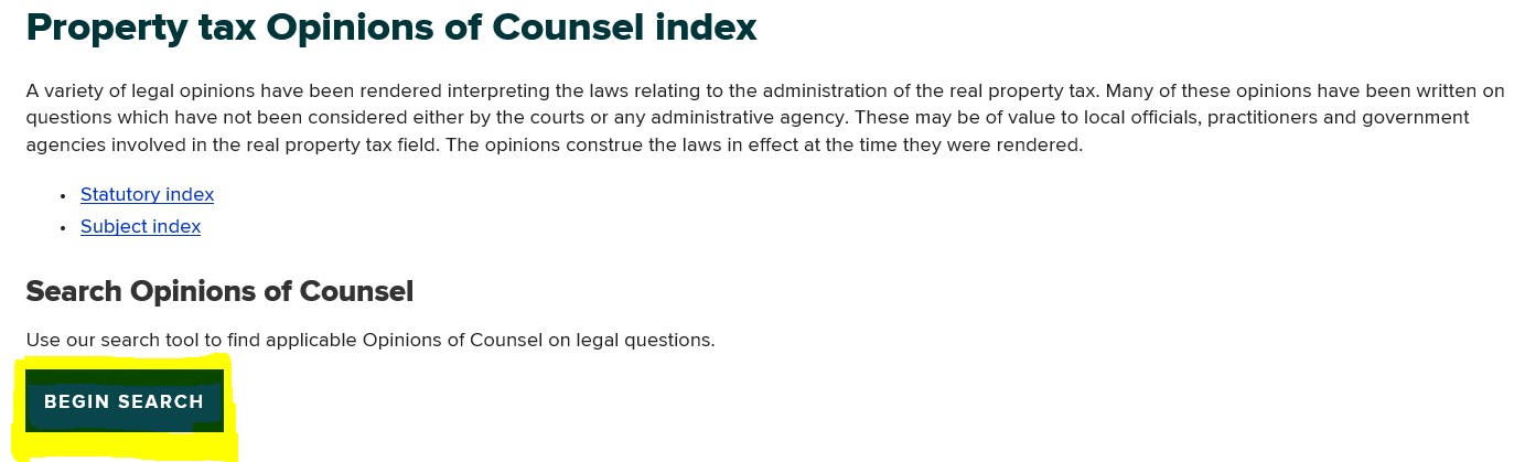 Begin Search button for Opinions of Counsel search feature