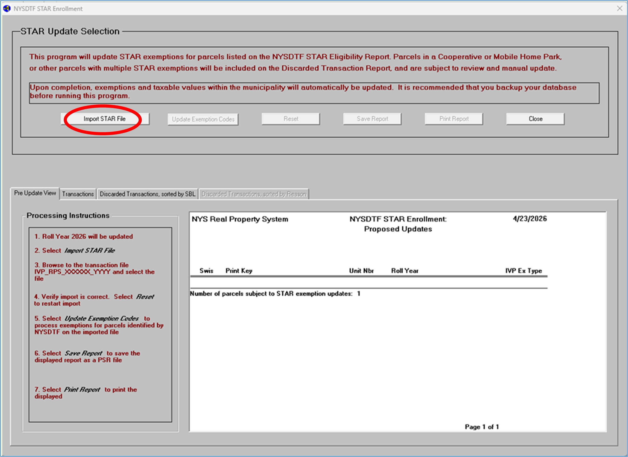 On the Enhanced STAR Exemption Update Selection screen, select Import STAR File.