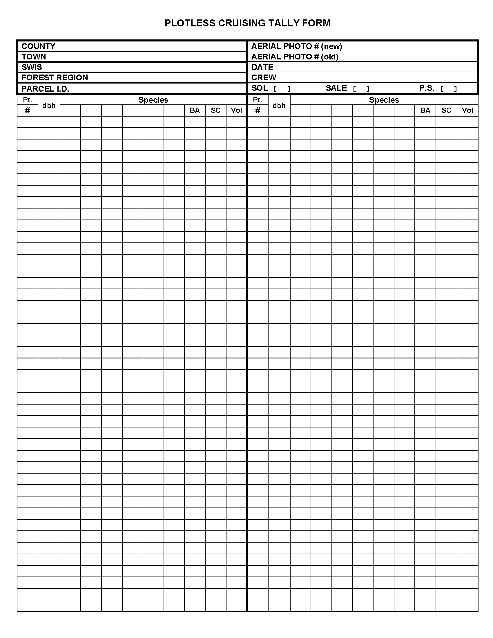 Plotless Cruising Tally Form