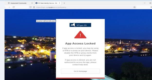 Ny.gov ID App Access Locked warning message 