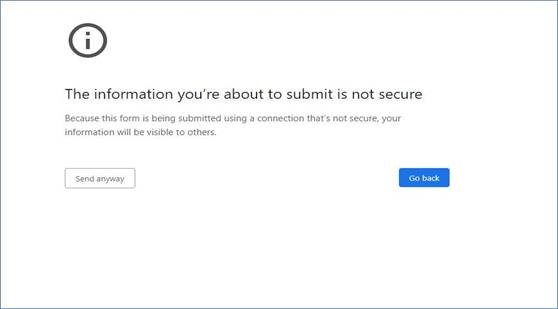 User security warning for Chrome and Edge users prompting to Send anyway