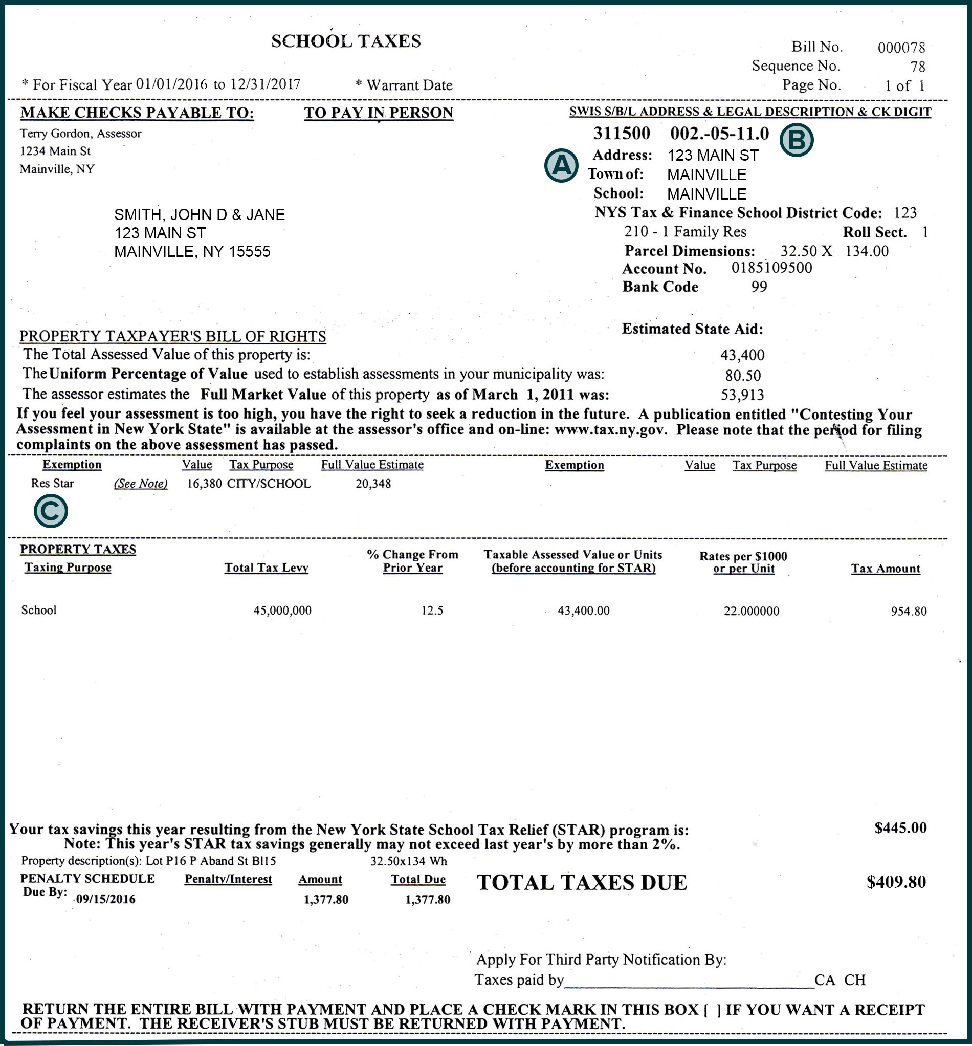 Upstate New York sample bill - example 2