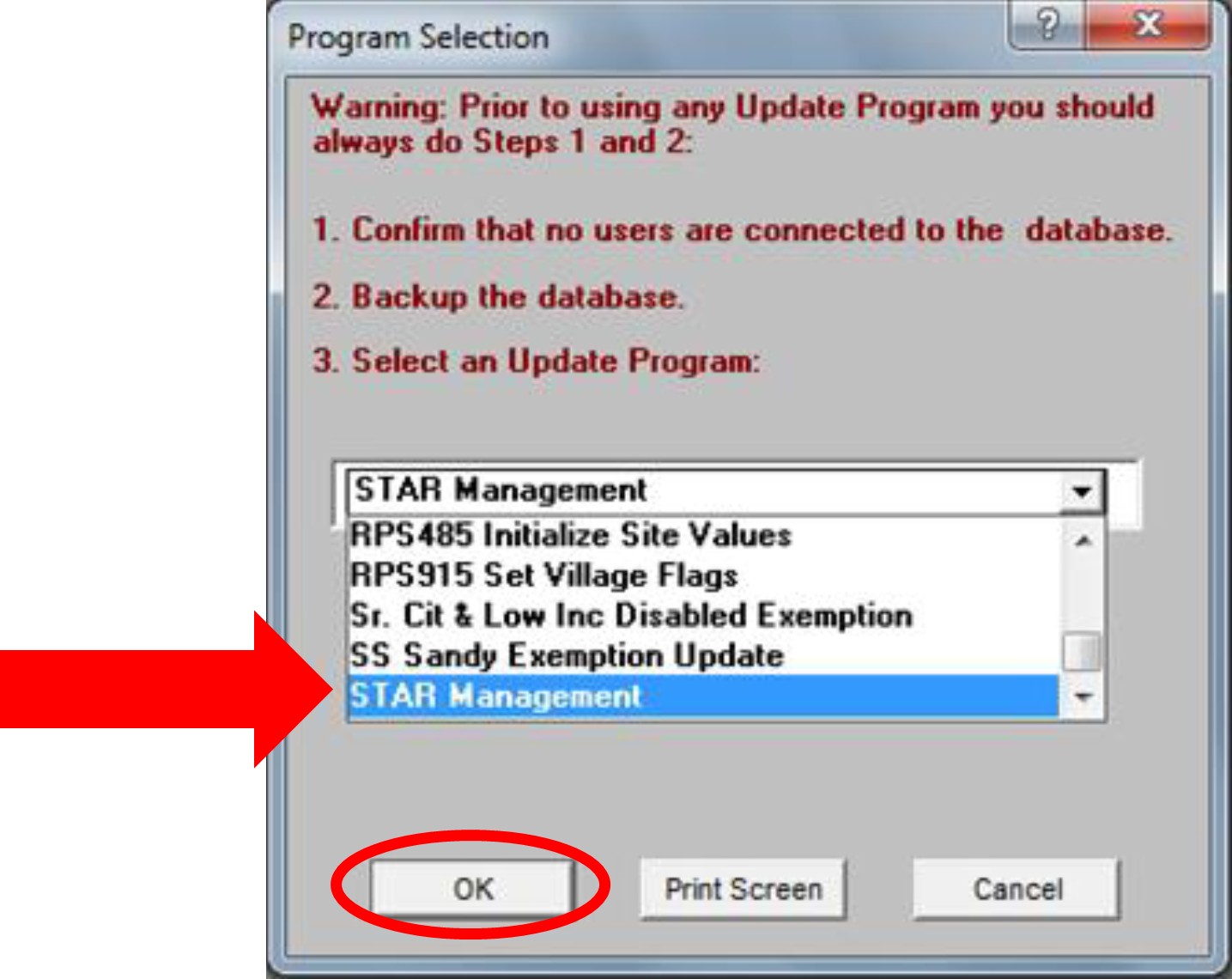 Scroll down and select STAR Management, and then select OK.