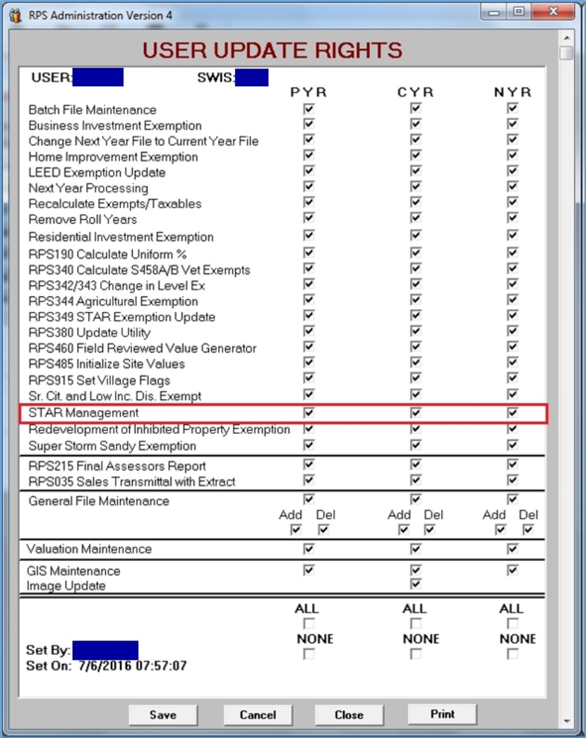 If you do not see the STAR Management option, verify that your User Update Rights are set for STAR Management. You may need to check with your Security Group Administrator. 
